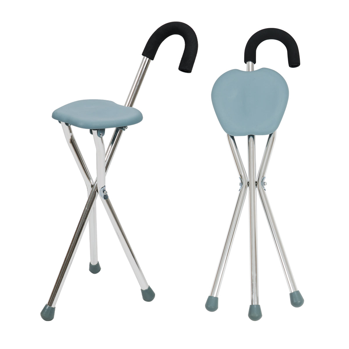 Bastón Banco Con Asiento Para Descanso Plegable Cromado Ergonómico De 3 Apoyos