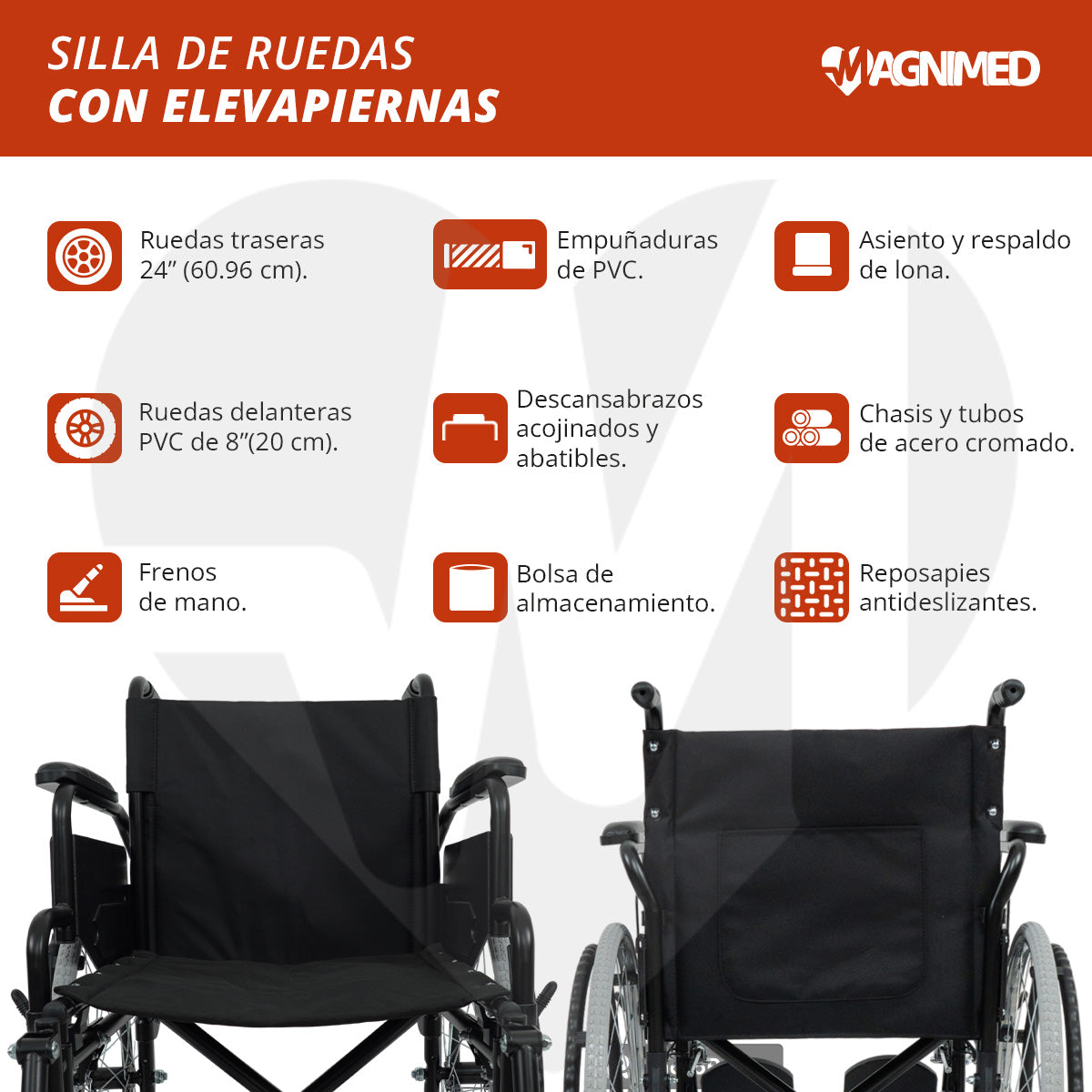 Silla De Ruedas De Traslado Con Elevapiernas Con Descansabrazos
