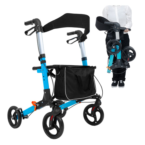 Andadera Rollator Premium de Lujo | Plegable, Ligera, Compacta, Frenos de Seguridad con Sistema de Bloqueo y Bolsa de Almacenamiento