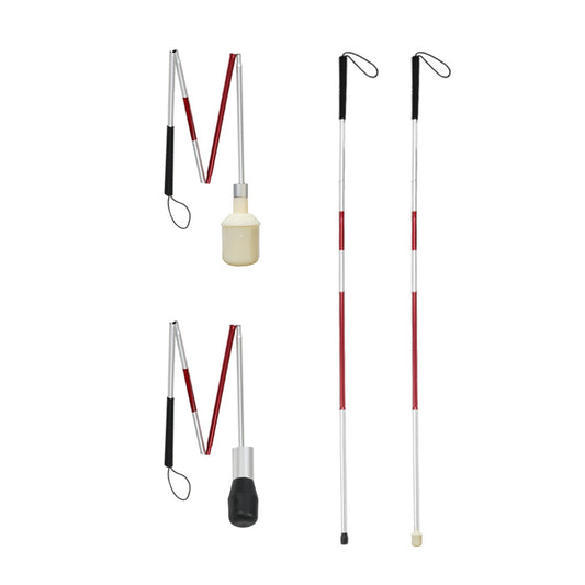 1 Baston Para Invidente Sin Rodamiento y 1 Baston Para Invidente Con Rodamiento Plegable Ajustable Plateado