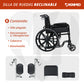 Silla de ruedas reclinable con sistema de plegado. 