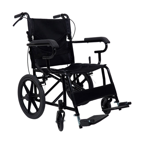Silla de Ruedas Ligera de Traslado | Plegable, Estructura de Acero, Compacta con Frenos