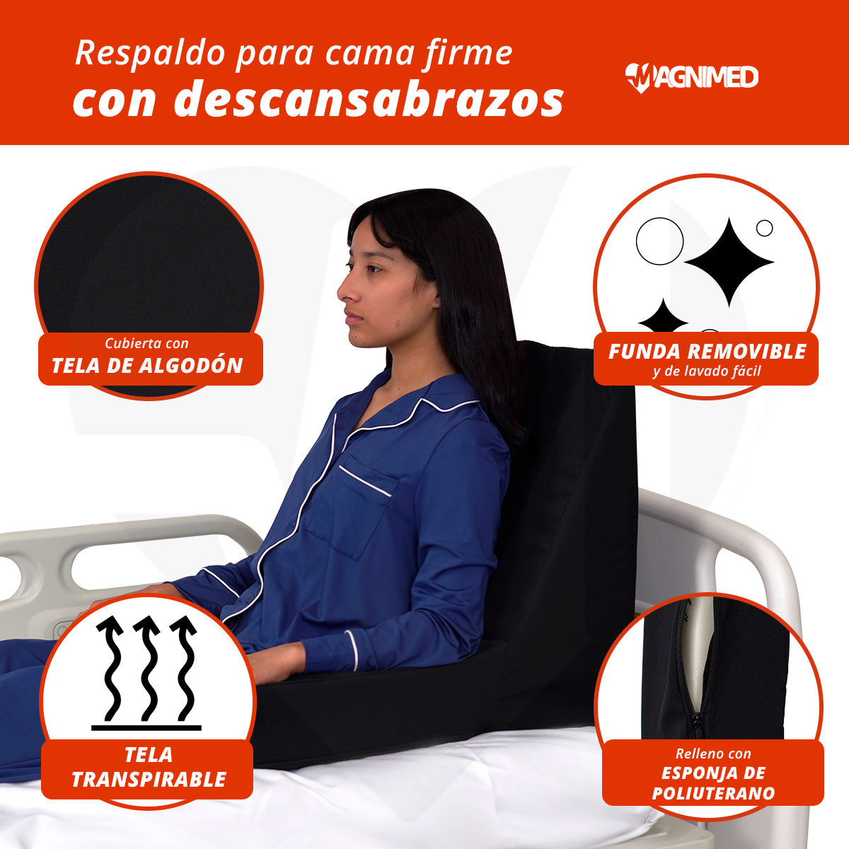 Cuña Respaldo Firme Para Cama Con Descansabrazos