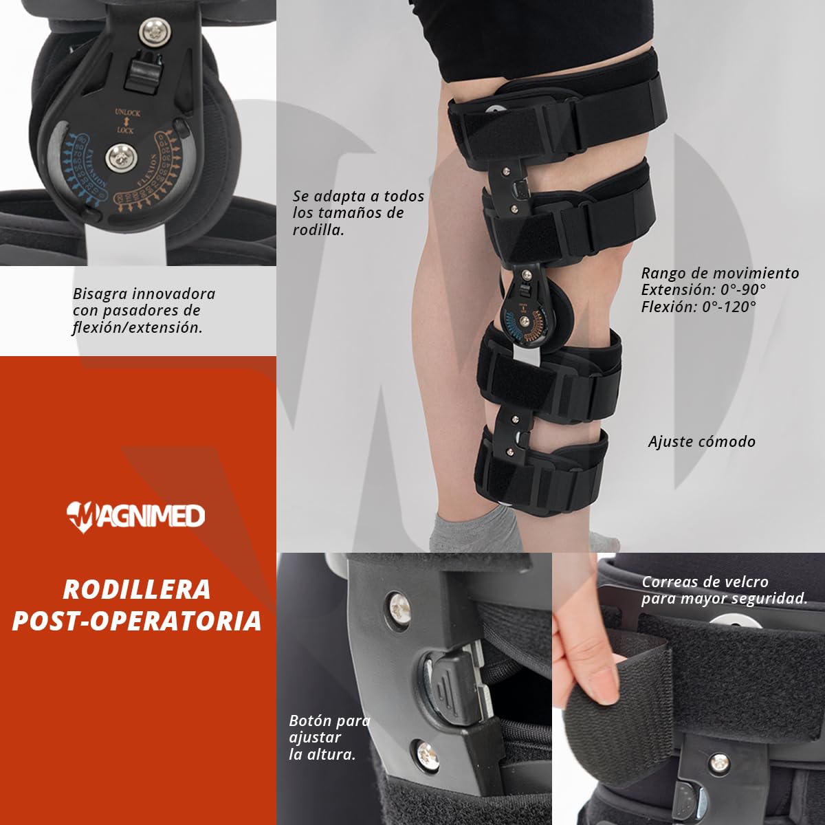 Rodillera Post Operatoria Graduada para Rehabilitación | Talla Universal