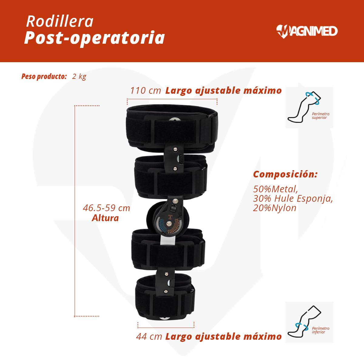 Rodillera Post Operatoria Graduada para Rehabilitación | Talla Universal