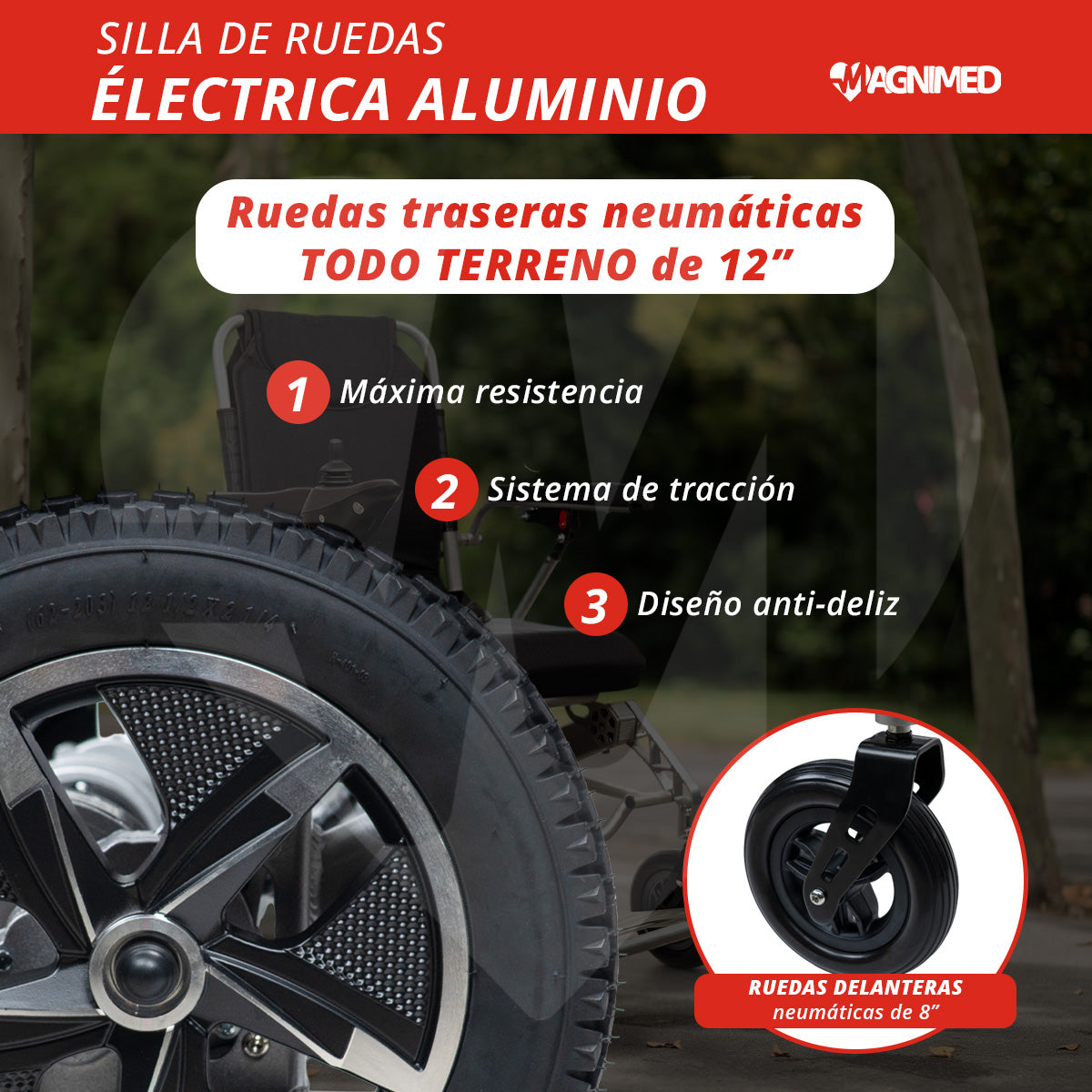 Silla de Ruedas Eléctrica Plegable | Todo Terreno, Estructura de Aluminio, Respaldo Acojinado y Control