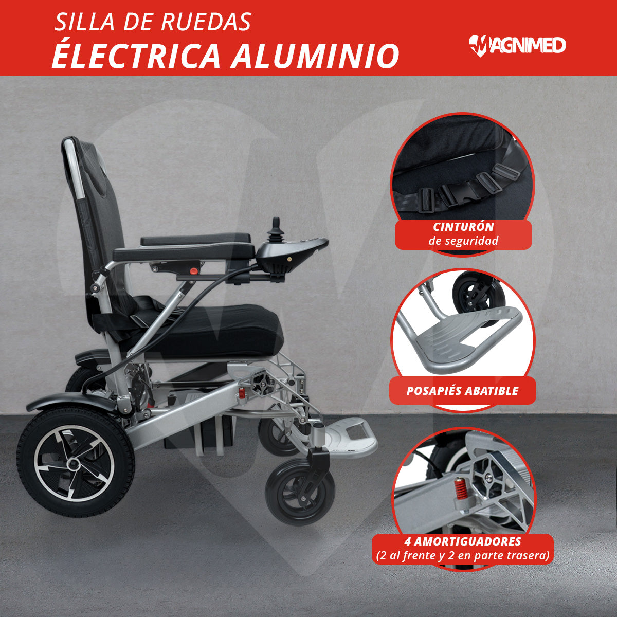 Silla de Ruedas Eléctrica Plegable | Todo Terreno, Estructura de Aluminio, Respaldo Acojinado y Control