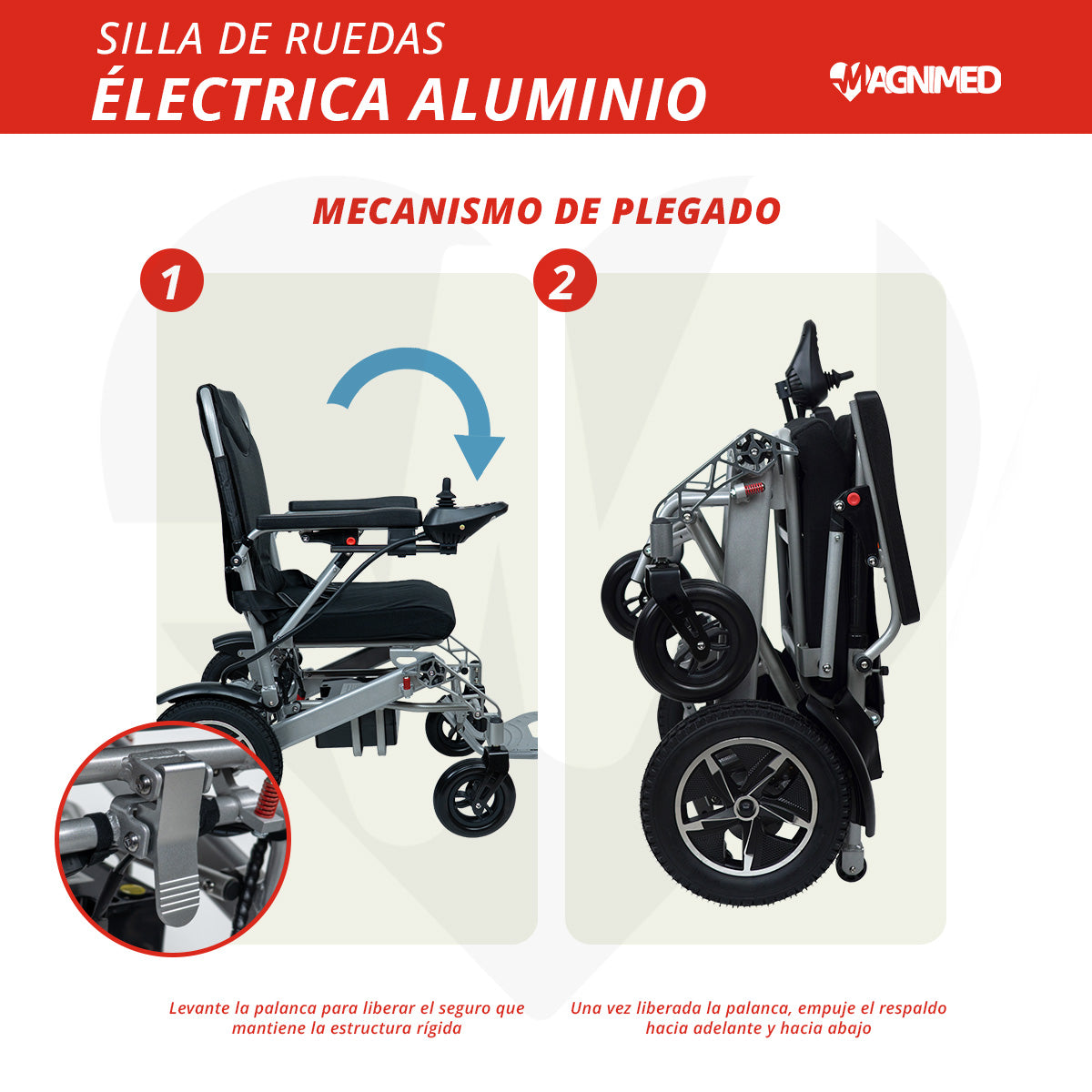 Silla de Ruedas Eléctrica Plegable | Todo Terreno, Estructura de Aluminio, Respaldo Acojinado y Control