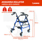 Frenos de mano de manillar ergonómico en andadera rollator de aluminio.