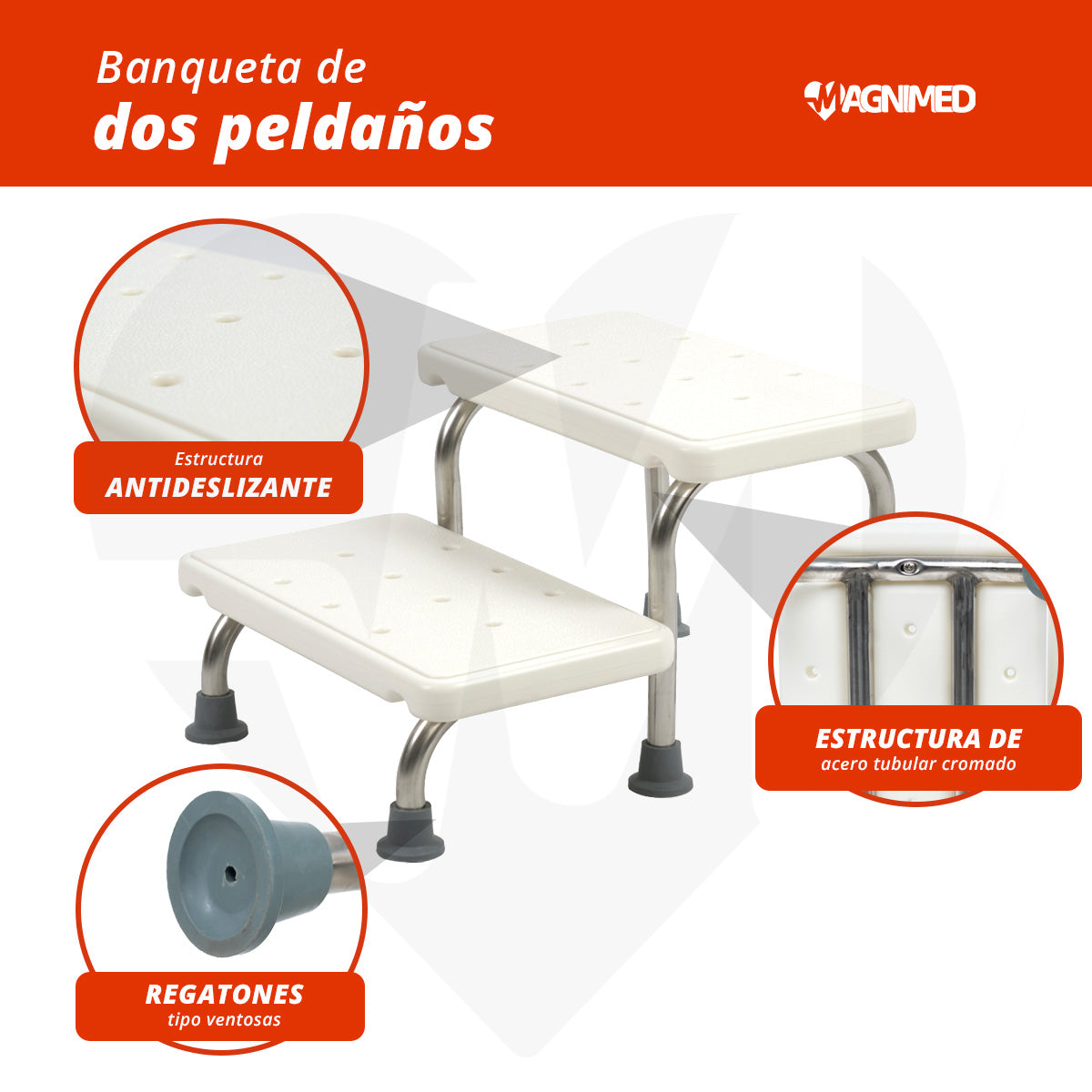 Vista superior de los dos peldaños de elevación para seguridad al subir.