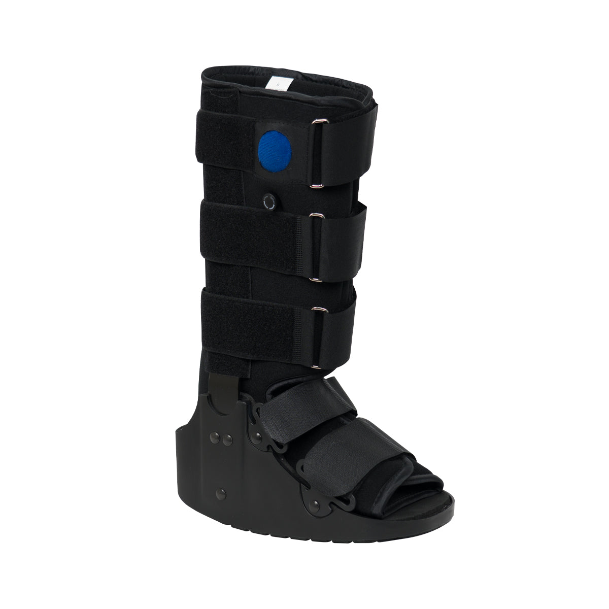 Bota ortopédica neumática alta para inmovilización de tobillo y pantorrilla.
