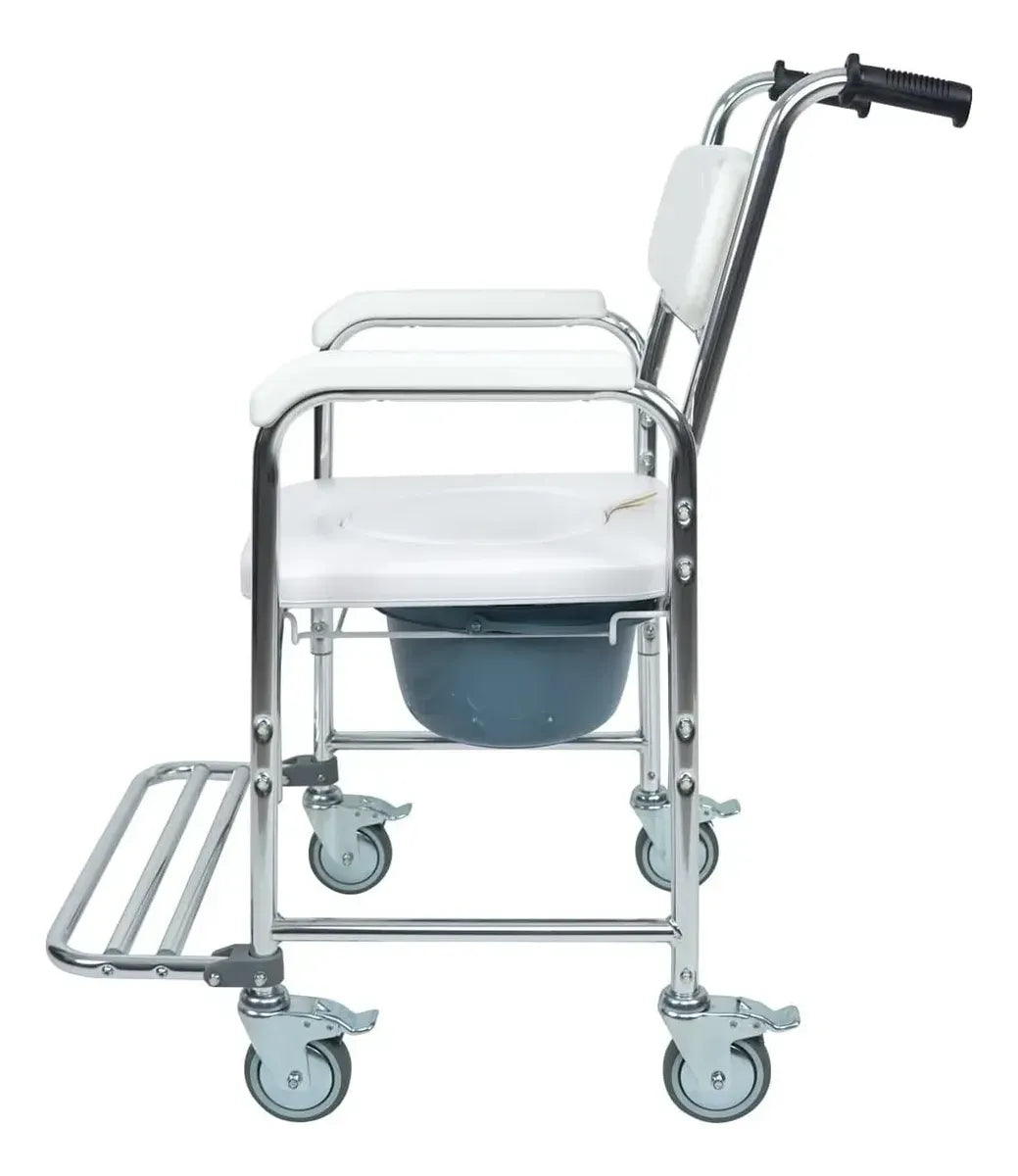 Silla Cómodo 3 en 1 con Ruedas | Silla Ducha para Baño WC, Estructura de Acero, Descansapiés y Ruedas con Bloqueo