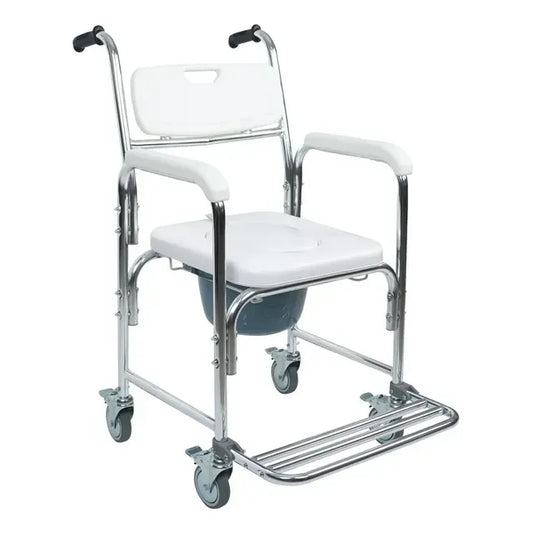 Silla Cómodo 3 en 1 con Ruedas | Silla Ducha para Baño WC, Estructura de Acero, Descansapiés y Ruedas con Bloqueo
