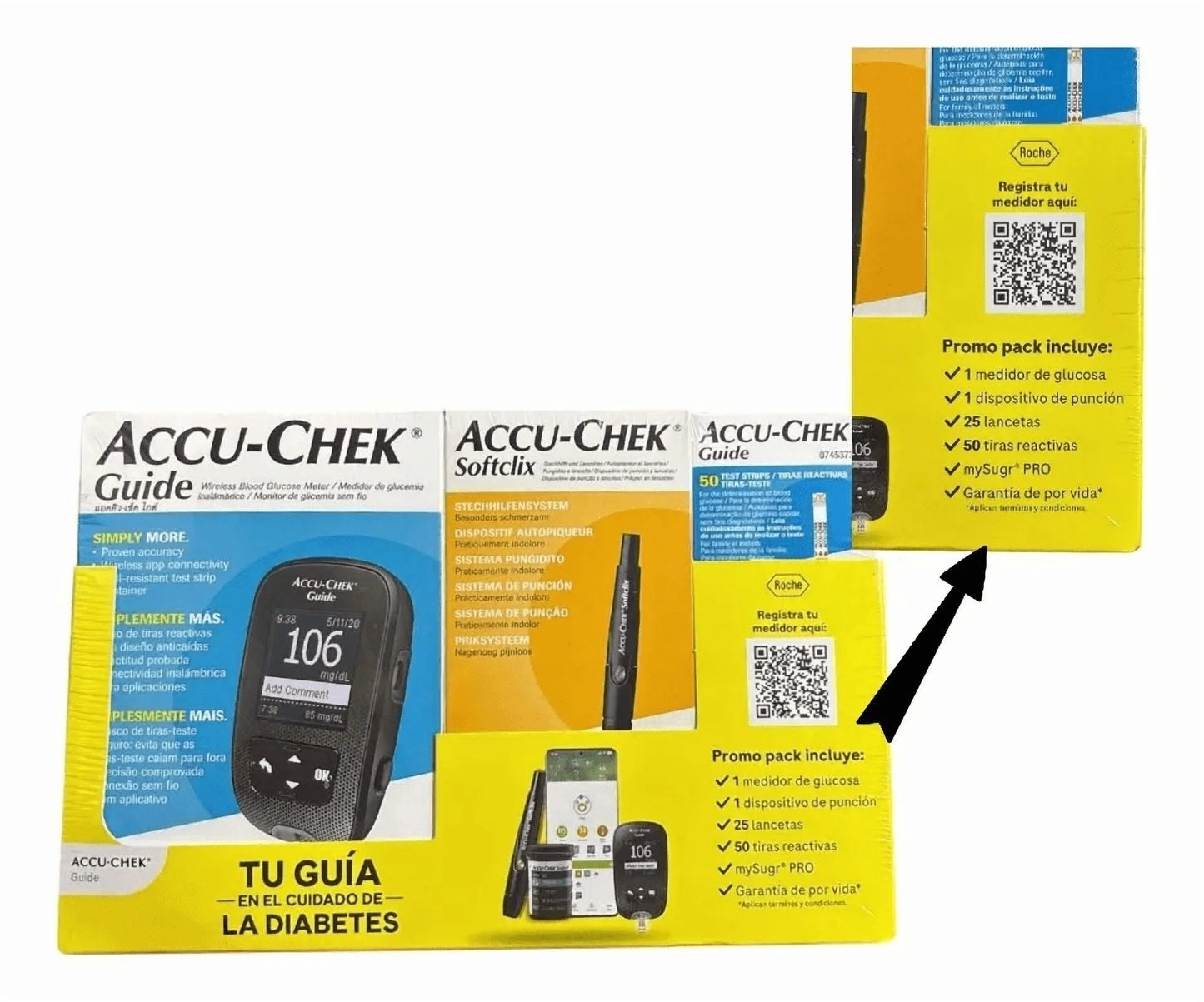 Glucometro Accu-check Guide Kit Con 50 Tiras Y 25 Lancetas Azul Acero