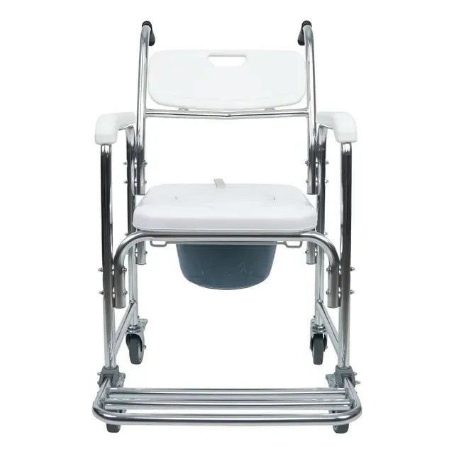 Silla Cómodo 3 en 1 con Ruedas | Silla Ducha para Baño WC, Estructura de Acero, Descansapiés y Ruedas con Bloqueo