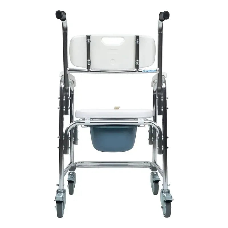 Silla Cómodo 3 en 1 con Ruedas | Silla Ducha para Baño WC, Estructura de Acero, Descansapiés y Ruedas con Bloqueo