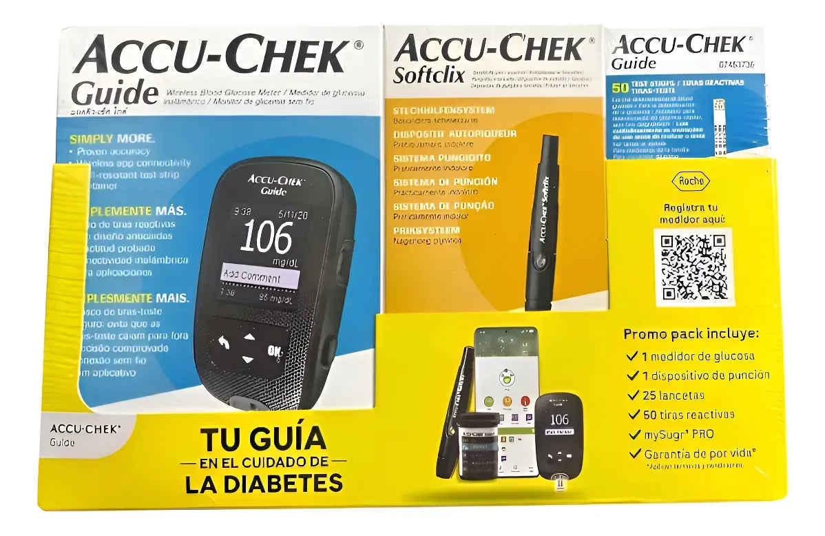 Glucometro Accu-check Guide Kit Con 50 Tiras Y 25 Lancetas Azul Acero