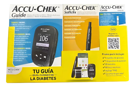 Glucometro Accu-check Guide Kit Con 50 Tiras Y 25 Lancetas Azul Acero