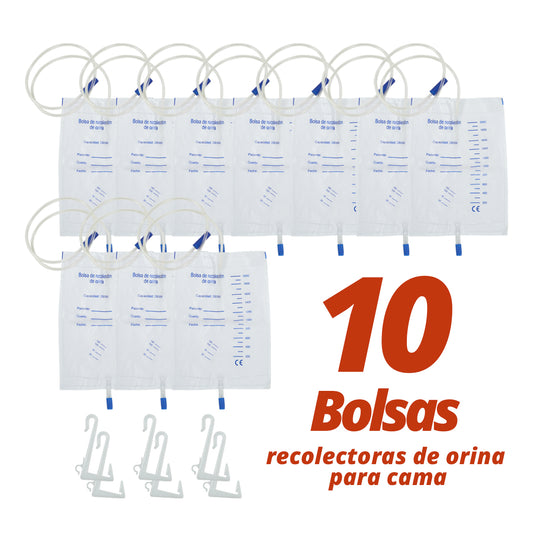 Kit de 10 bolsas recolectoras de orina de 2,000 ml para cama Sanezy.