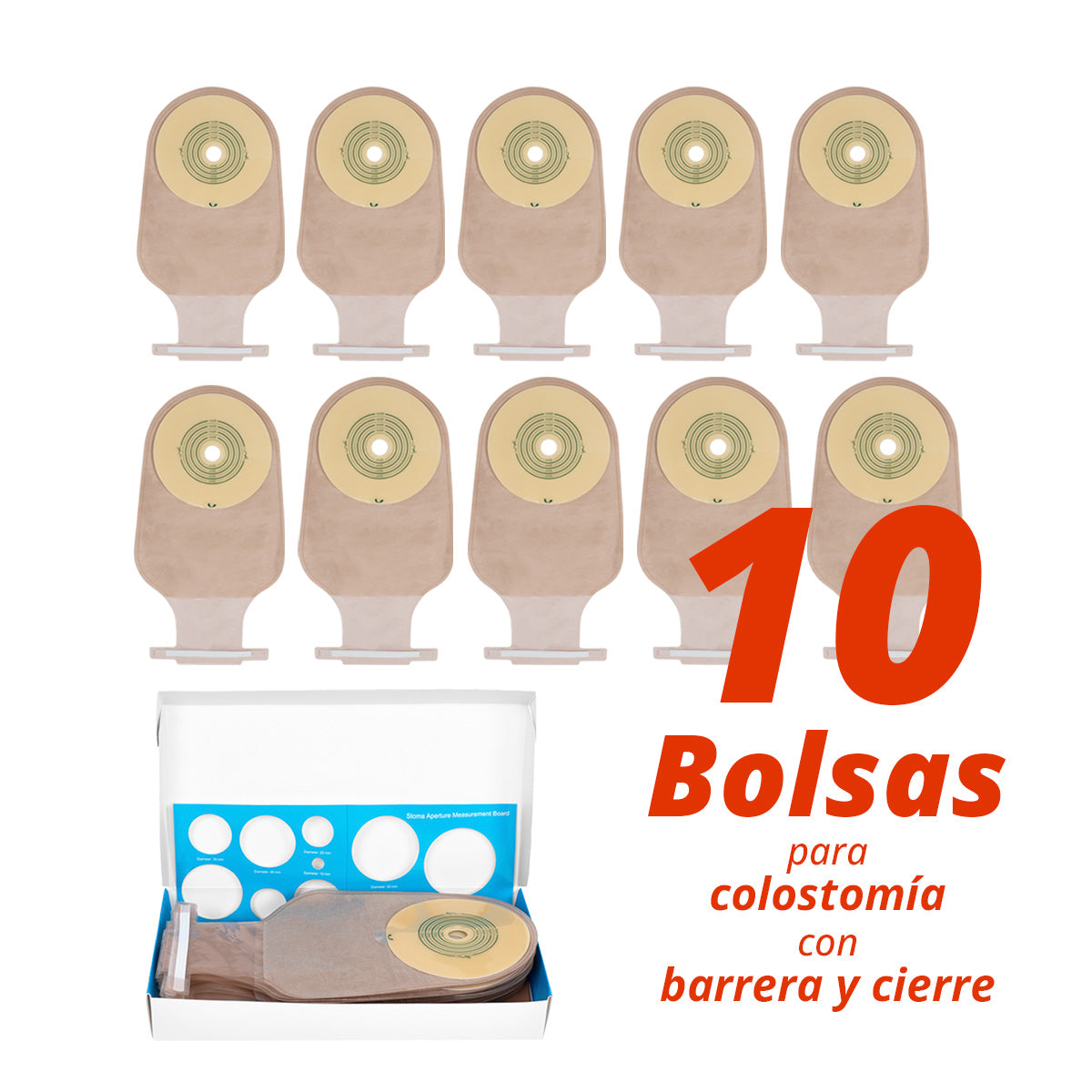 Kit de 10 bolsas para colostomía sencillas de 1 pieza con barrera OA2035 Sanezy.