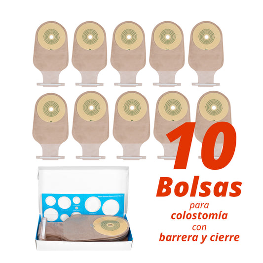Kit de 10 bolsas para colostomía sencillas de 1 pieza con barrera OA2035 Sanezy.