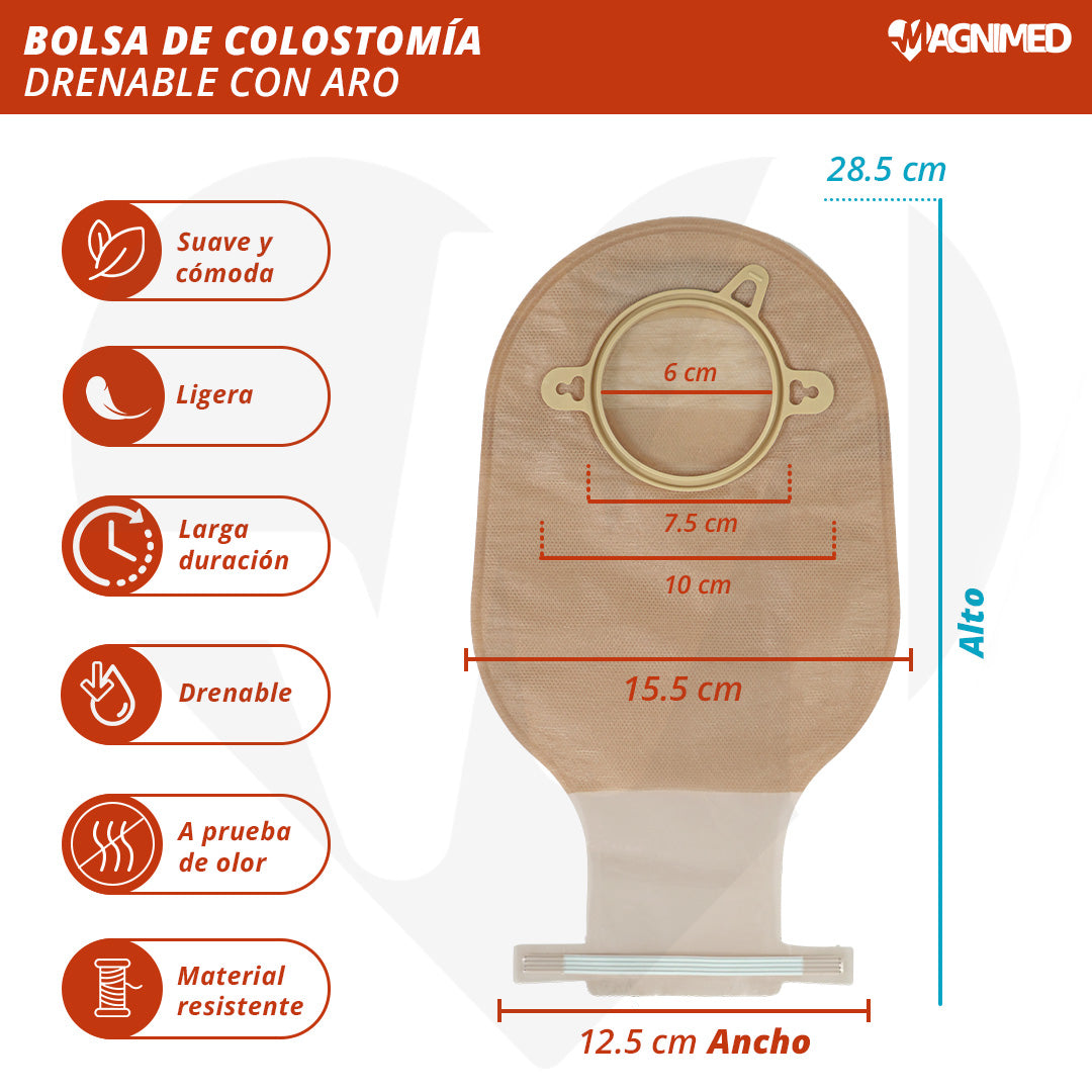 Pinzas o clips de cierre de seguridad incluidos en el paquete de bolsas de ostomía.