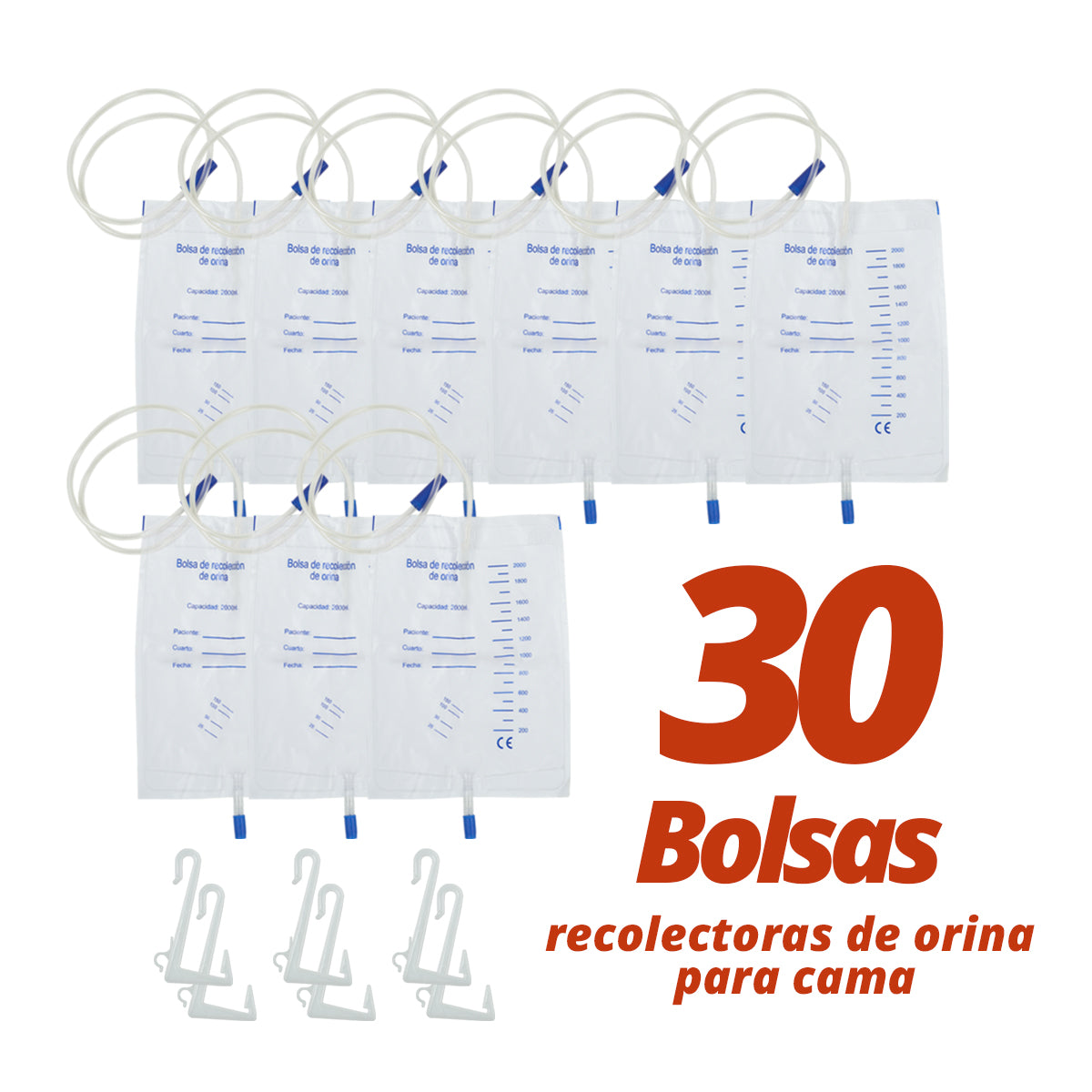 Kit de 30 bolsas recolectoras de orina de 2,000 ml para cama Sanezy.