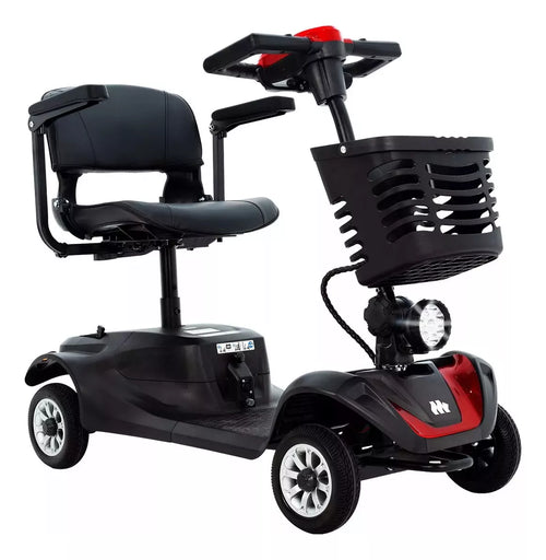 Scooter Eléctrico de 4 Ruedas Todo Terreno Color Rojo | Plegable, Luz Led y Canasta de Objetos