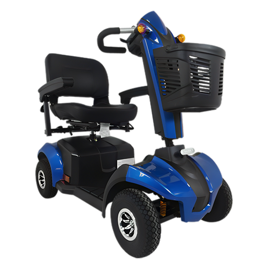 Scooter mediano de 4 ruedas semi neumáticas, diseñado para proporcionar una movilidad superior y un confort inigualable.