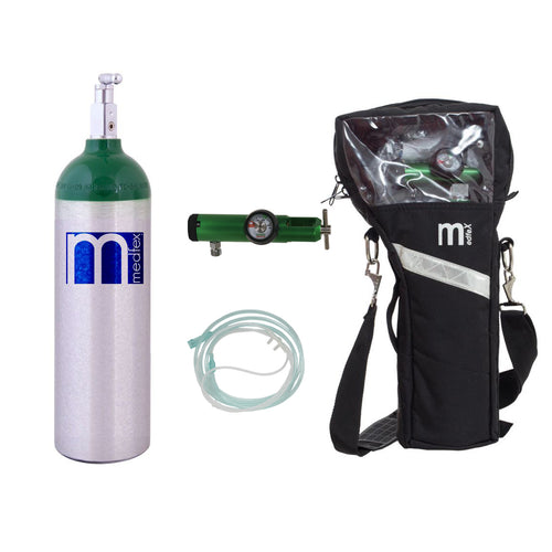 Equipo Tanque de Oxígeno Medfex | Incluye Accesorios (Cánula, Válvula y Vaso Humidificador)