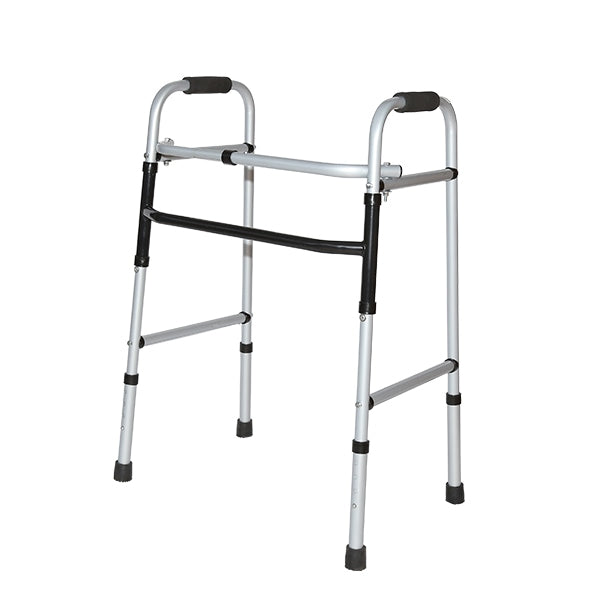 Andadera ortopédica plegable de aluminio color gris modelo OA2223 Sanezy vista frontal.