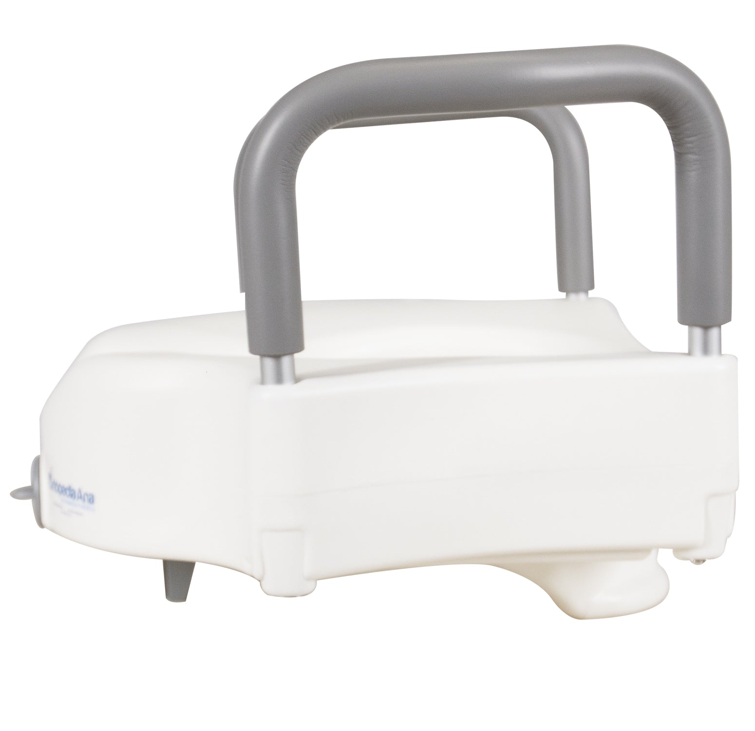 Elevador de asiento para inodoro con descansabrazos desmontables color blanco.